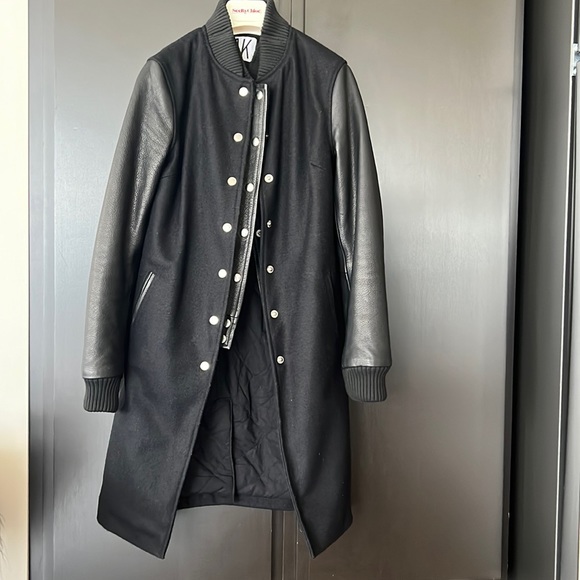 OAK Leather Sleeve Varsity Long Coat - Picture 9 of 14